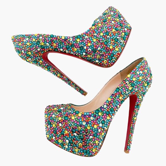 Christian Louboutin Daffodile 160 Pumps EU 39.5 US 9.5 Multi Crystal Strass - Picture 9 of 14
